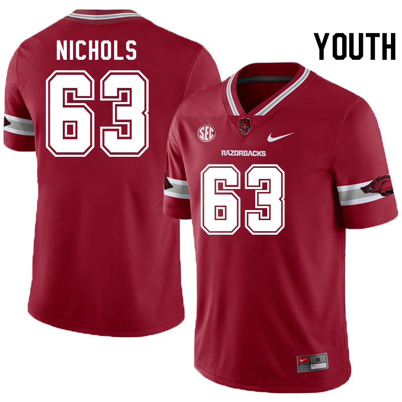 Youth #63 Addison Nichols Arkansas Razorbacks College Football Jerseys Stitched-Alternate Cardinal